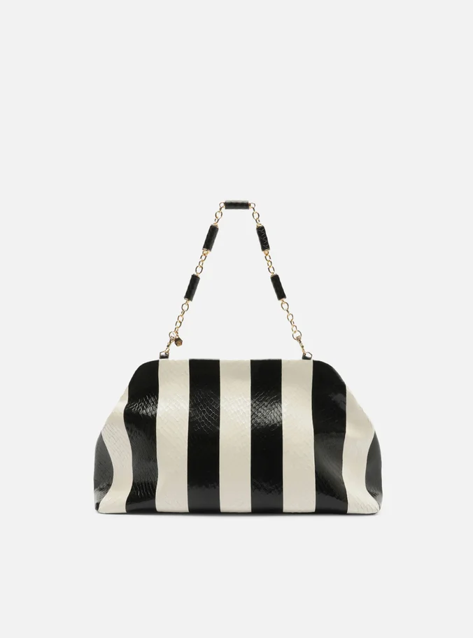 Bolsa Clutch Listras Couro Média Snake Corrente