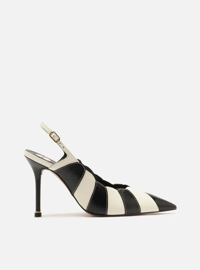 Scarpin Listras Couro Salto Fino Slingback